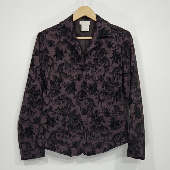 FDJ  / French Dressing  Purple & Black Tapestry Blazer  4 Button  Women's S/P - Picture 1 of 4